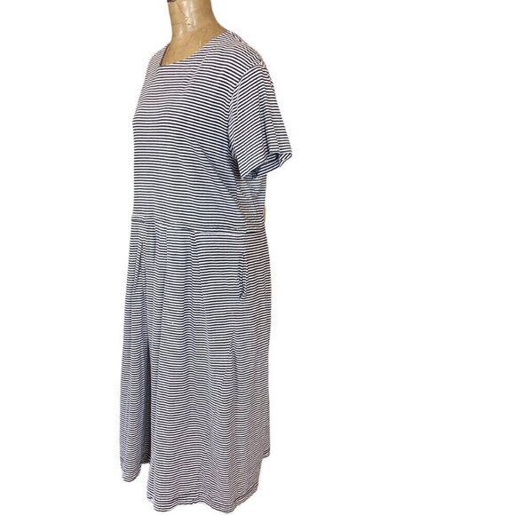 VTG 80s 90s Herman Geist Short Sleeve Button Back Striped Pleated Dress L #294A - Picture 3 of 7